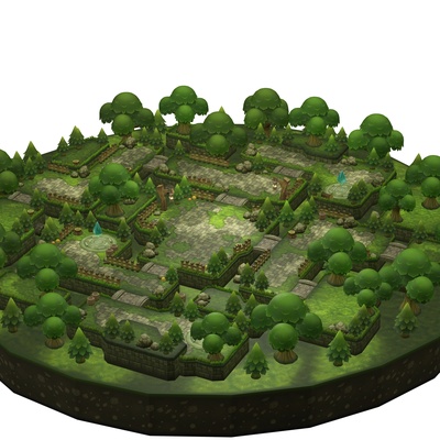 bosque terreno isla construcción montaje césped arboles escena 3d print model - Mito3D