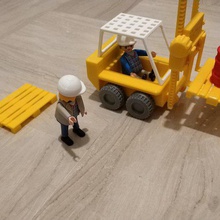 forklift set playmobil game toy truck tire safety helmet pallet europallet caution cone barrel 3dprinted 3d print model - Mito3D