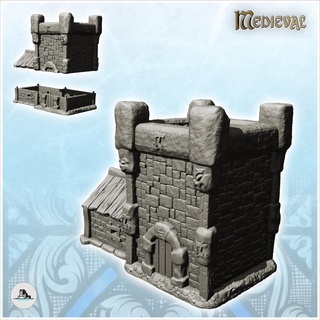 fortified stone tower annex building 13 - medieval feudal old archaic saga 28mm 15mm architecture tabletop miniatures scenery wargame game terrain house accessories middle age dark rose war traditionnal fantasy european village 3d print model - Mito3D