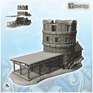 fortified stone tower battlements adjoining dwelling 11 - dnd wargaming medieval war rose saga architecture miniatures building scenery wargame figures game terrain dungeon fantasy games accessories lotr resin fortification castle dark middle age tabletop 3d print model - Mito3D
