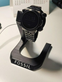fossil mens smartwatch charging stand gen 5e + logo watch charger holder accessories 3d print model - Mito3D