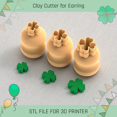 four-leaf clover saint patrick's day mini clay cutter tools earring 3d print model - Mito3D