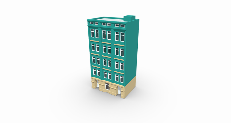 zemin apartman bina ev kent city assets oyun game toy art yerler props şehir manzarası mimari poli oyuncak evler four floor 3d print model - Mito3D