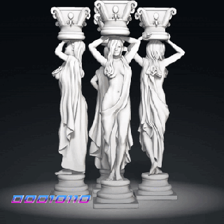 four pillars roman greek pillar girl support babe statue 3d print model - Mito3D