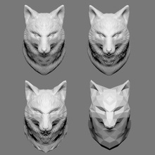 fox buste 4 types stl 3d modèle d'impression art animal jouet lowpoly déco chien 3d print model - Mito3D