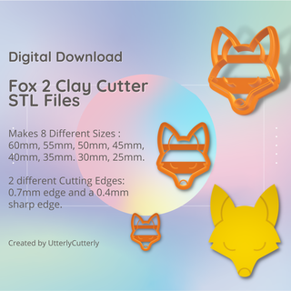 fox head 2 clay cutter - animal stl digital file download- 8 sizes versions earring polymer geometric embossed hexagon utterlycutterly utterly cutterly cookie fondant organic shape indie 3d print model - Mito3D