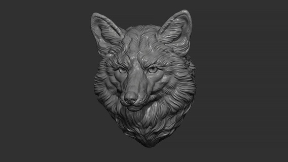 fox head gloomy wolf nature animal wild sculpture art statue decor printable miniatures pendants medallion cnc relief jewelry sculptures dog 3d print model - Mito3D