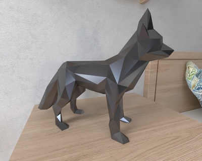 Fuchs Lowpoly Tier geometrisch Origami Kunst Skulptur Statue facettiert dekorativ Modell Mauer niedrig poly Fantasie 3d print model - Mito3D