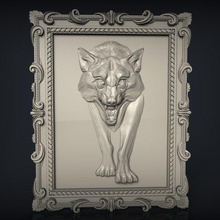 frame art attacking wolf 3d print model - Mito3D