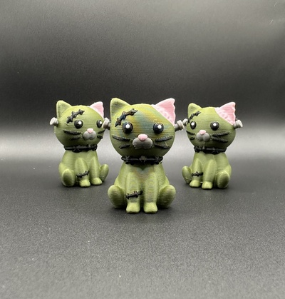 frankenstein's gato miau bruxas fofa frankenstein monstro gatinha verde assustador arrepiante figura brinquedo 3d print model - Mito3D