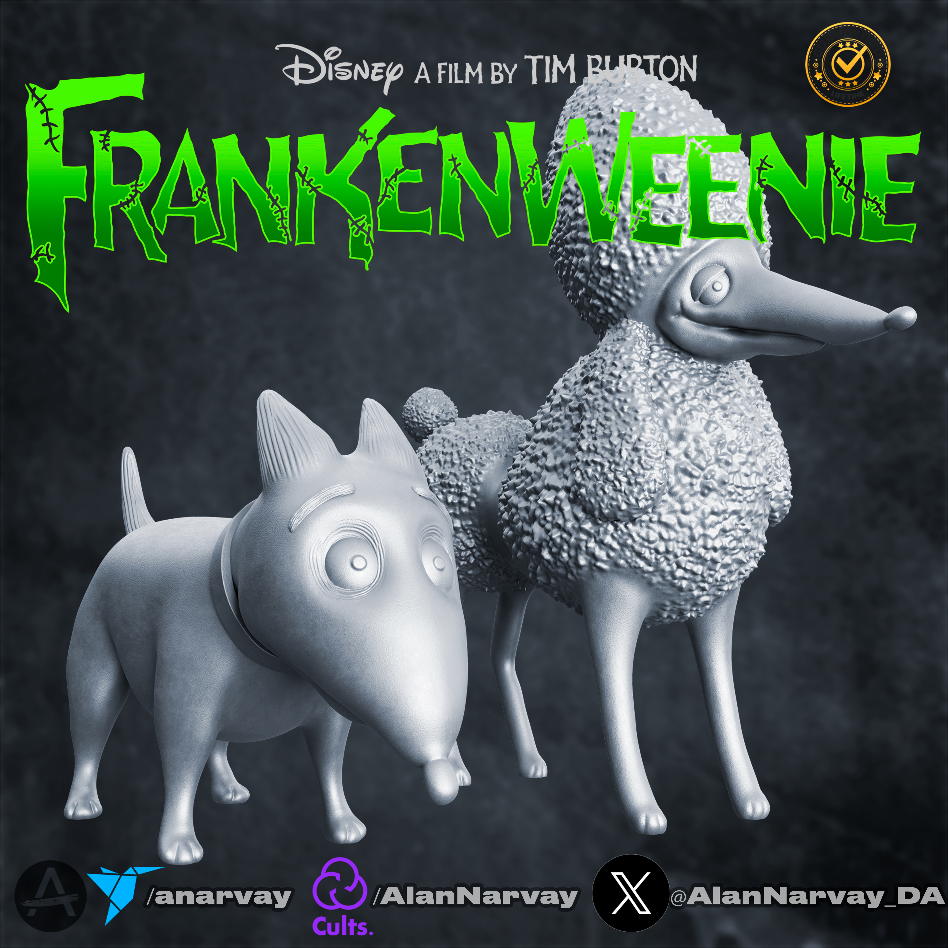 frankenweenie pétillant amp perséphone art film tim burton disney chien 3D print model - Mito3D