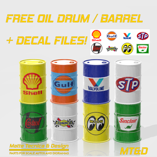 gratuito olio tamburo barile decalcomania File 1 24 scala diorama 25 tamiya revell modello pressofuso autos 3d print model - Mito3D