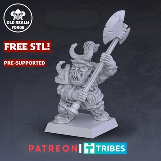 free presupported miniature - old school orc warrior great axe 3 28mmscale ageofsigmar aos dnd fantasy miniatures 28mm mordheim oldrealmforge orcs goblins t9a theninthage warhammer zbrush 3d printing 3d print model - Mito3D