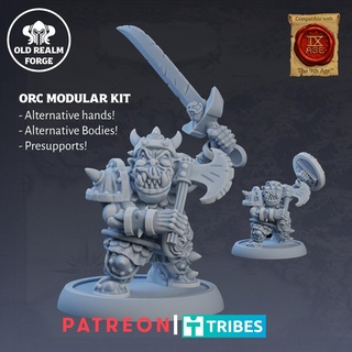 free presupported modular miniature - old school orc warrior shield axe sword 28mm 28mmscale ageofsigmar dnd fantasy middlehammer miniatures mordheim oldhammer oldrealmforge goblins orcs warhammer 3d printing 3d print model - Mito3D