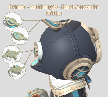 freminet - genshin impact helmet accessories top back side 3d file stl Fashion 3d print model - Mito3D