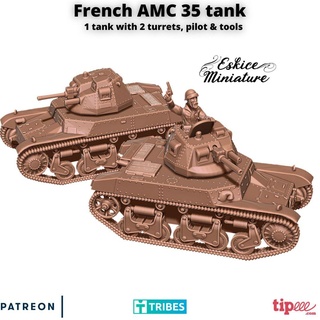francés amc 35 tanque piloto 28mm juego d1 renault ww2 tornillo acción guerra eskice miniatura Bélgica 1940 amc35 3d print model - Mito3D