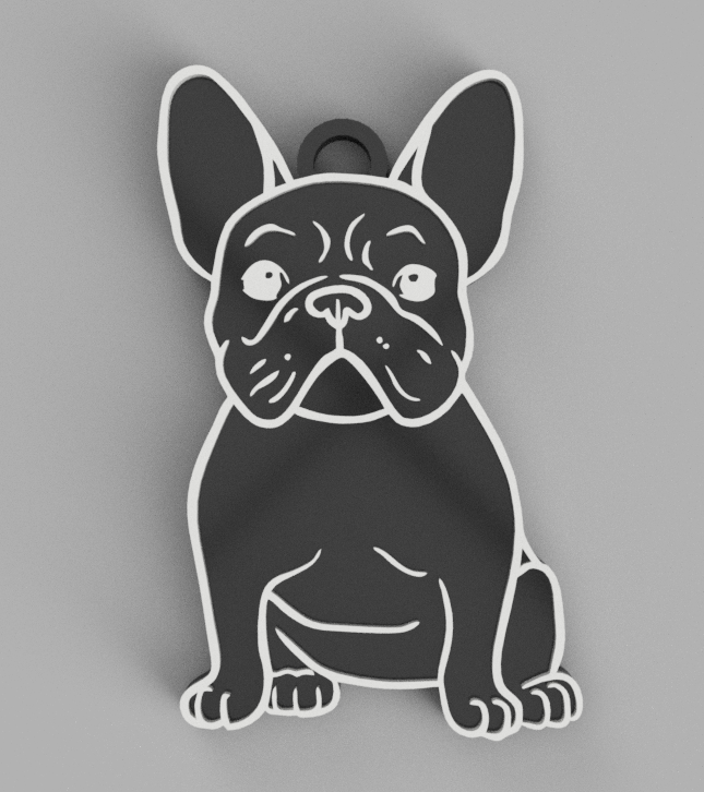 français bouledogue chien porte clés clé titulaire soutien noir base 3D print model - Mito3D