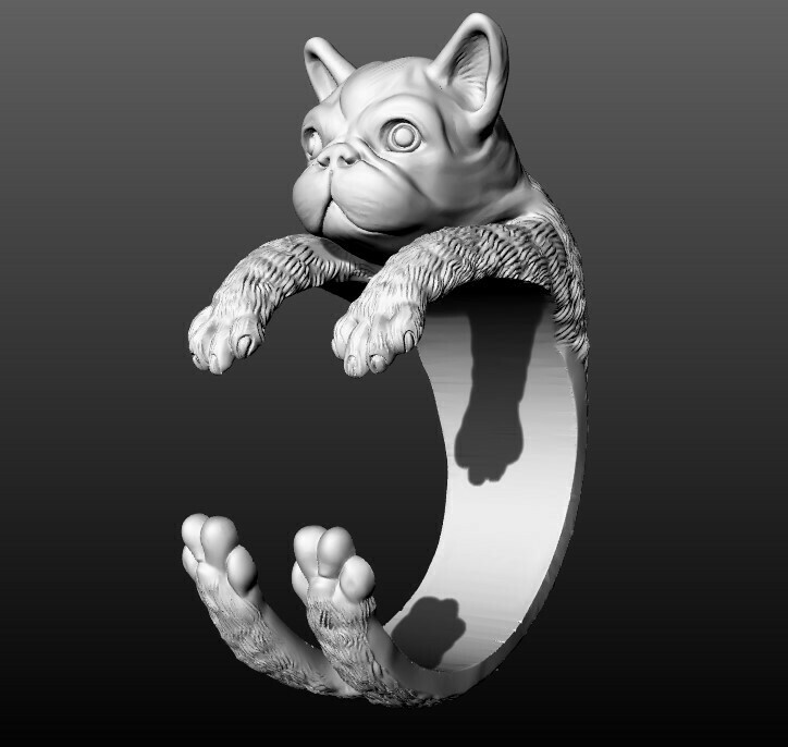 francés buldog anillo perro joyería joya anillos animal mascota oro imprimible canino naturaleza animales plata 3D print model - Mito3D