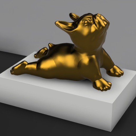 bulldog francês yoga pose 3 a arte cão plantadeira bonito casa decoração cabeça escultura estátua mármore de pedra animais ouro cobre 3D print model - Mito3D