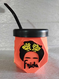 frida kahlo mate mate3d mug flowers face silhouette 3d print model - Mito3D