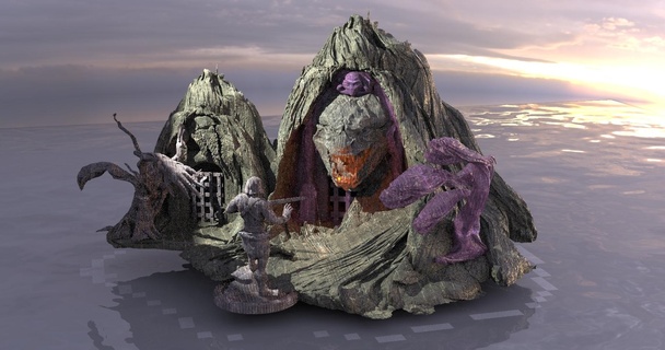 frayeur grotte modèle ensemble joint attaché sang Jeu architecture architectural heman monstre visage arbre griffe Halloween 3d print model - Mito3D