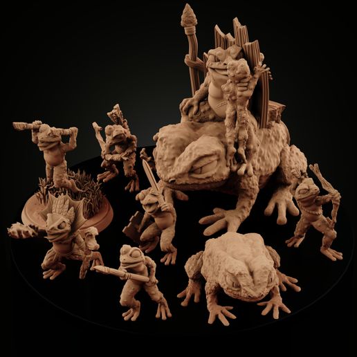 frogfolk collection discount frog miniature mini bow arrow shaman mage toad giant king leader boss sword shield guard base amphibian miniforge tabletop games dnd dungeons dragons pathfinder 3D print model - Mito3D