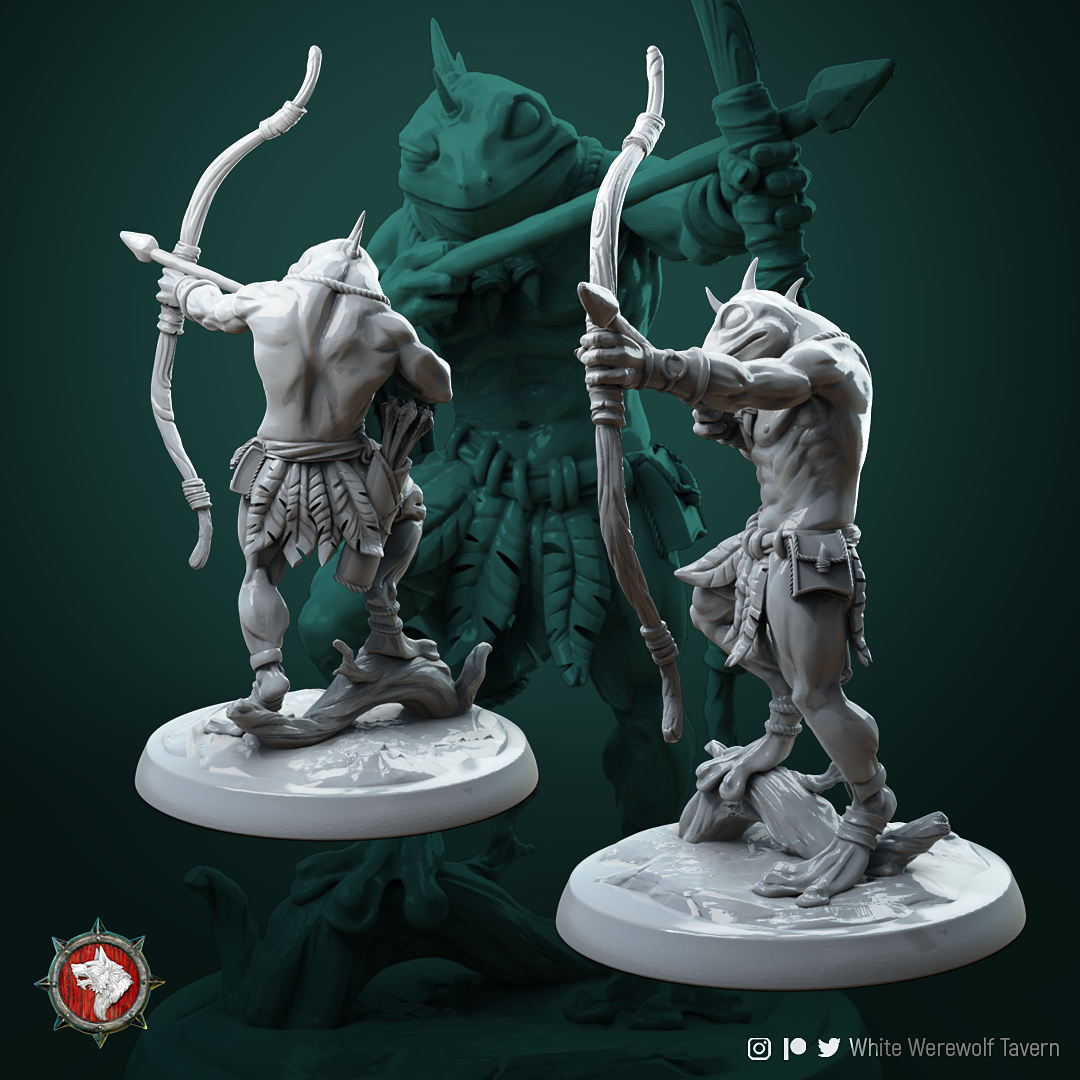 occhiali rana tribù 3 miniature 32mm pre supportes arciere ascia predone clubber gioco fantasia dnd tavolo giochi dndminiatures gnoll 3D print model - Mito3D