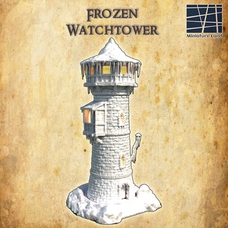 frozen watchtower 28 mm tabletop terrain Architecture tower rpg dnd house medieval supportfree old stone winter structure playable interior modular 28mm 25mm 15mm wargame 3d print model - Mito3D