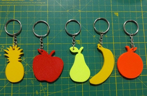fruta chave argolas pacote x5 anel chaves maçã pera banana abacaxi anana laranja chaveiro suporte frutas 3d print model - Mito3D