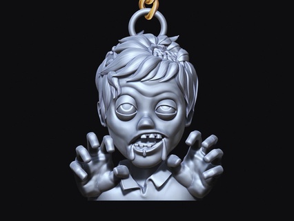 full 3d zombie man key holder print keychain emoji carita face pendant chain scary 3d print model - Mito3D