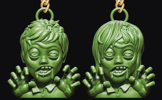 full 3d zombie man woman key holder print keychain emoji carita face pendant chain scary 3d print model - Mito3D