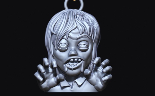 full 3d zombie woman key holder print keychain emoji carita face pendant chain man scary 3d print model - Mito3D