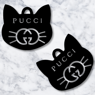 funny gucci earrings pucci cat kitty lovers logo jewelry kitten brand famous rich jewelery meme jewellery necklace pendant keychain halloween costume holiday party 3d print model - Mito3D