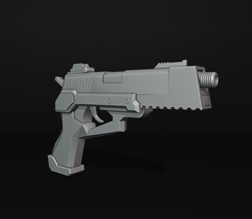 futurista pistola silenciador balas fuego guerra martillo espacio revólver revista arma concepto apuntalar asalto rápido montar desencadenar apretón disparar 3d print model - Mito3D