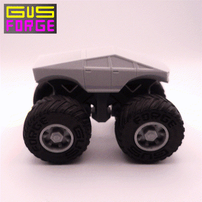 futurista monstro caminhão conjunto + dobrável rampa plano banco cibertruck print in place suspensão rocker bogie apoia off road brinquedo veículo carro dependente pulando 3d print model - Mito3D