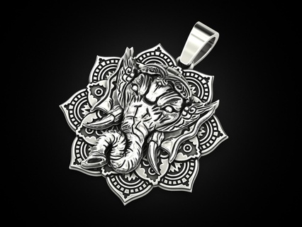ganesha pendant ganesh indian hindu hinduism religious ohm lord om god elephant mythology figurine brahmanda shiva silver jewellery jewelry 3dprinted pendants 3d print model - Mito3D