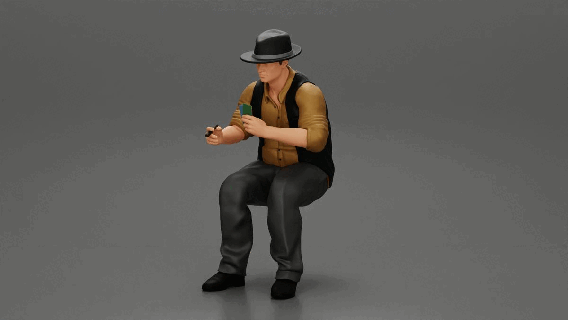 gangster uomo seduta giocando poker tenendo sigaro Stampa corpo figura umano miniature giocare carattere ragazzo figure miniatura maschio diorama mafia 164 3d print model - Mito3D