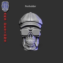 gangster skull version 2 penholder flowerpot 3d print model - Mito3D
