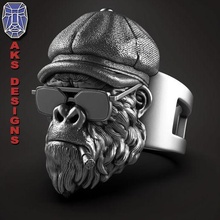 gángster fumar gorila gorra lentes anillo joyería joya 3d print model - Mito3D