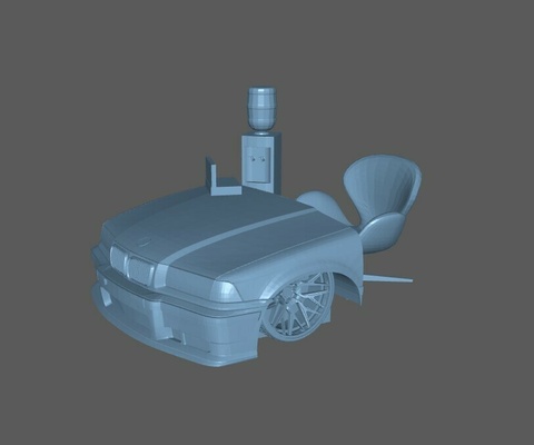 garage table bmw e36 pack 1 64 18 24 43 diorama diorome jdm evo chaud roues 3d print model - Mito3D
