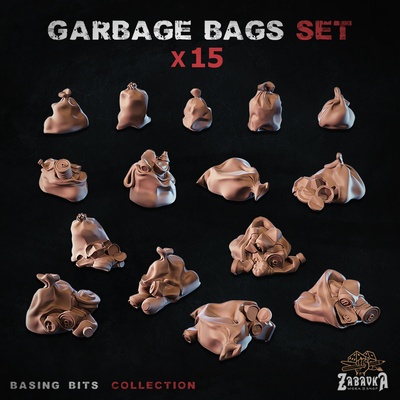 garbage bags - basing bits game bag city street bottles plastic cans cannedfood 3d print model - Mito3D