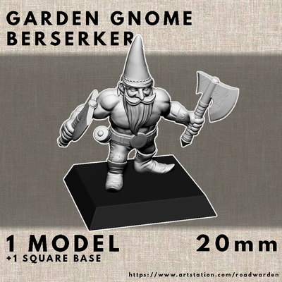 garden gnome berserker game wargame rpg 20mm dwarf fantasy d&d 3d print model - Mito3D