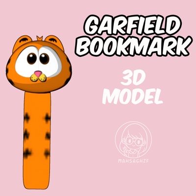 garfield marcador 3d stl expediente amante gatos ratón biblioteca adorable lindo golosinas libros leer divertido marcador garfield 3dbookmark amantes fanáticos literarios lindos marcadores tarta 3dmodel impresión zbrush 3d print model - Mito3D