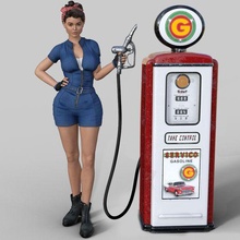 gas pump girl vintage car wash girls soap tube bucket f1 pit head coach talk 3d print model - Mito3D