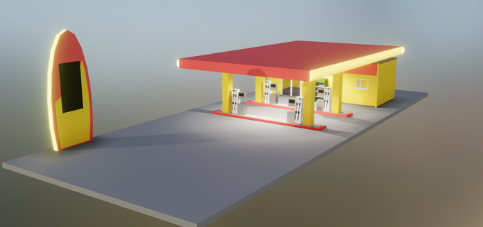 Gas Bahnhof niedrig poly Stadt Straße Dekoration Infrastruktur Außen Spiel bereit zapravka Benzokolonka 3d print model - Mito3D