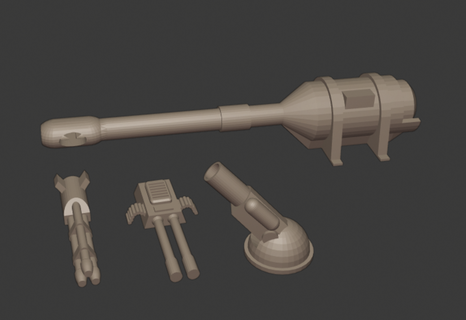 gaslands cañón arma conjunto armas héroe espeluznante Ametralladora mortero 3d print model - Mito3D