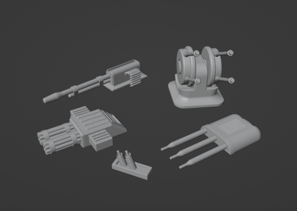 gaslands machinegun seven set weapons gun creepyhero studios 3D print model - Mito3D