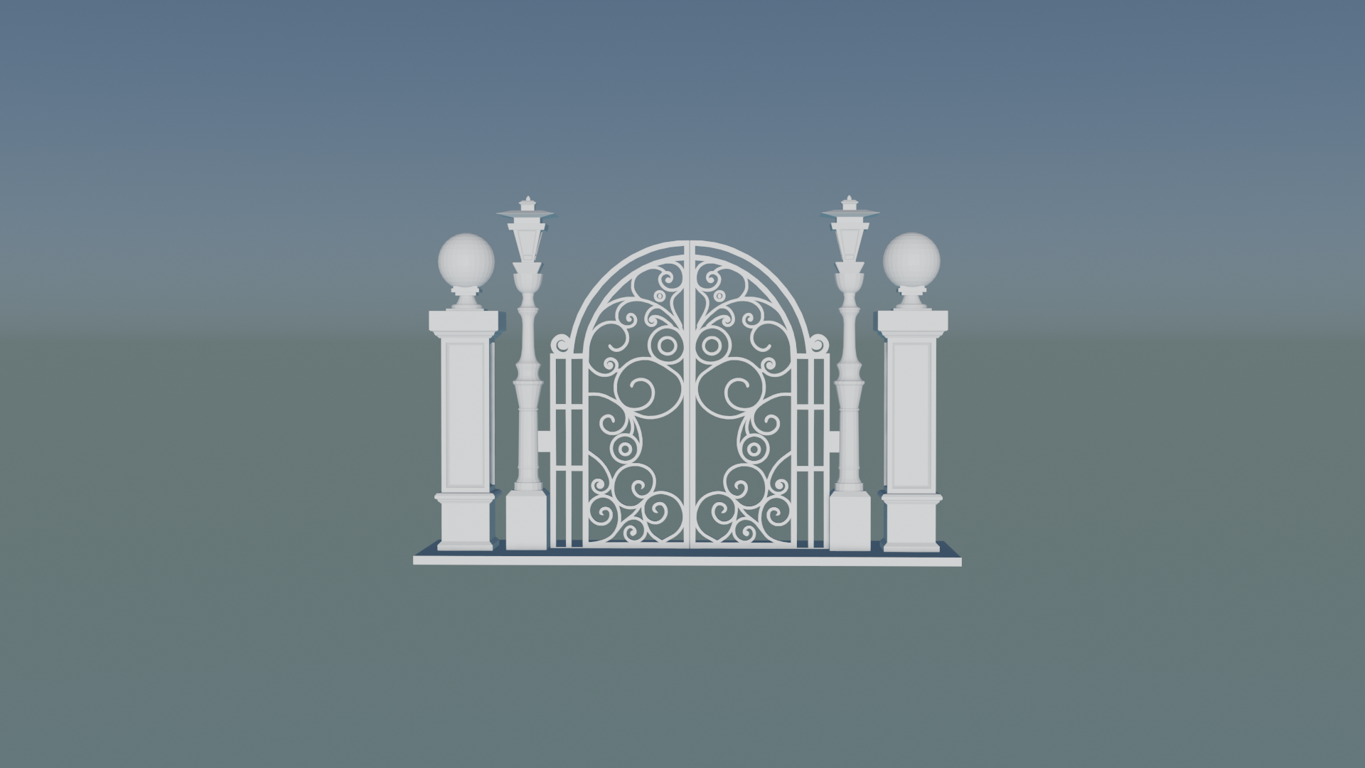 fermé grandeur 3d architecture orné entrée céleste porte lantern lit portail piliers jardin passage passerelle moderne design extérieur paysage conception décor 3D print model - Mito3D