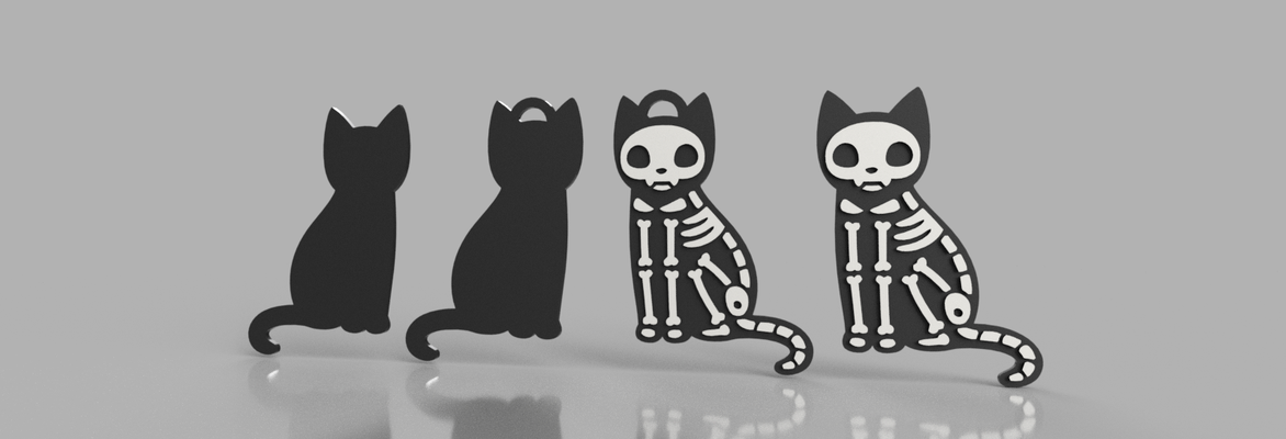 gato calavera joyería joya huesos rayos x llaveros 3d print model - Mito3D