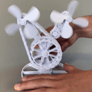 engrenagem vs motor escultura ligação mecânico arte movimento 3d impressão pla legal satisfatório ventilador brinquedo Engenharia 3d print model - Mito3D